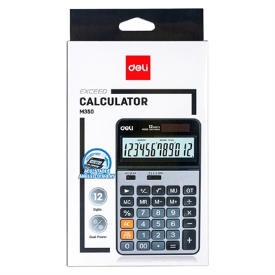 Deli EM350 Calculadora De Sobremesa Em350 De 12 Digitos. Alimentacii¿½N Solar/Pilas Pantalla Ajustable. Cuenta Con Marcadores De Coma De 3 Digitos 3 Teclas De Memoria Tecla De Retroceso Y Funciones Bi¿½Sicas. Medidas:1782 X 1102 X 265 Mm. Color Negro.