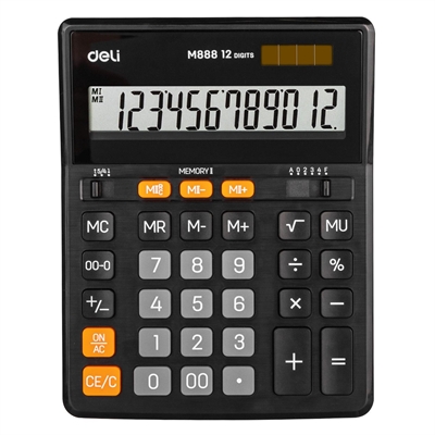 Deli EM888 Calculadora De Sobremesa Em888 Deli De 12 Digitos. Alimentacii¿½N Dual (Solar Y Pilas Lr44). Cuenta Con Marcadores De Coma De 3 Digitos 4 Teclas De Memoria Tecla De Retroceso Tecla De Cambio De Signo Y Funciones Bi¿½Sicas. Medidas: 2022 X 1585 X 313 Mm. Color Negro.