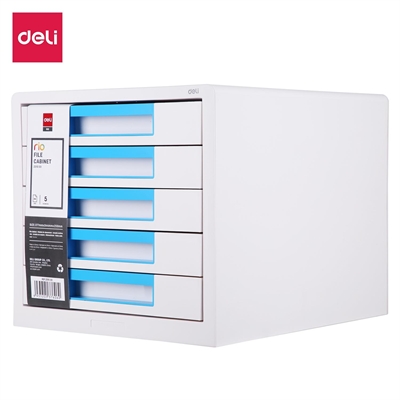 Deli EZ01033 Modulo De 5 Cajones Deli. Fabricado En Plastico Color Blanco Con Detalles En Azul. Medidas 277 X 344 X 259 Mm.
