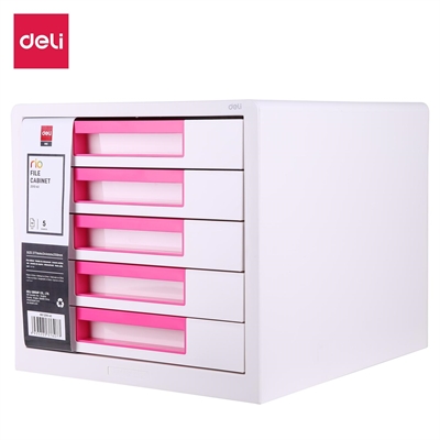 Deli EZ01043 Modulo De 5 Cajones Deli. Fabricado En Plastico Color Blanco Con Detalles En Magenta. Medidas 277 X 344 X 259 Mm.