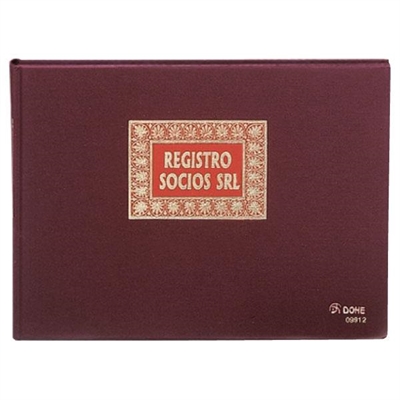 Dohe 9912 Libro De Registro De Socios S.R.L Formato Folio Apaisado Con Encuadernacion En Tela Color Burdeos. Contiene 100 Hojas De 100 G Numeradas.