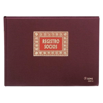 Dohe 9914 Libro De Registro De Socios Formato Folio Apaisado Con Encuadernacion En Tela Color Burdeos. Contiene 100 Hojas De 100 G Numeradas.