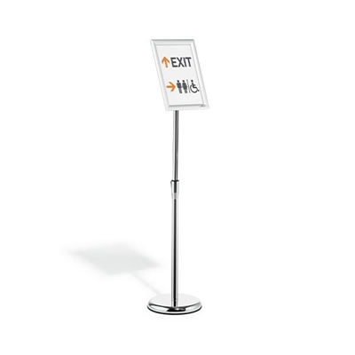 Durable 479923 Atril De Pie Con Marco Expositor De Aluminio Plegable Que Puede Girarse Fi¿½Cilmente De Formato Vertical A Horizontal. Formato A3 Soporte De Montaje Rapido Con Robusto Bastidor Plegable De Aluminio Anodizado. Base Redonda Con Anillo De Goma. Altura Ajustable Con Barra Telesci¿½Pica Desde 77 Cm A 1205 Cm.
