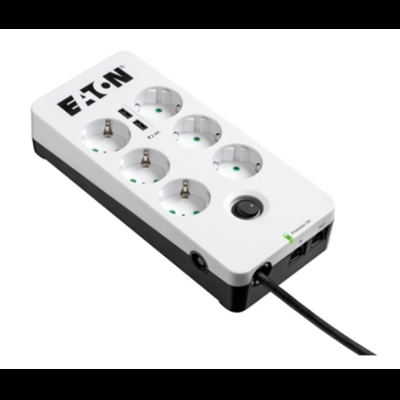 Eaton PB6TUD Eaton Protection Box 6 USB Tel@ Din - Protector contra sobretensiones - ca 220-250 V - 2500 vatios - conectores de salida: 6 - blanco