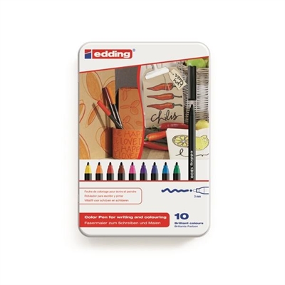 Edding 1300-10-S Rotulador Con Tinta De Base De Agua Con Punta De Fibra Conica De 3 Mm Y Trazo De 3 Mm. Cuerpo Fabricado En Plastico Negro. Estuche De 10 Unidades Colores Surtidos.