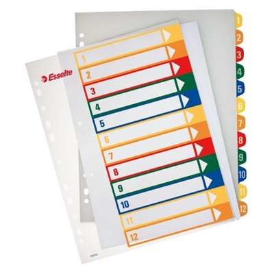 Esselte 100214 Indices Numericos Imprimibles Fabricados En Polipropileno De 300 Micras Y Portada De 350 Micras. Tama?O 245 X 305 Mm. Tiene 12 Posiciones.