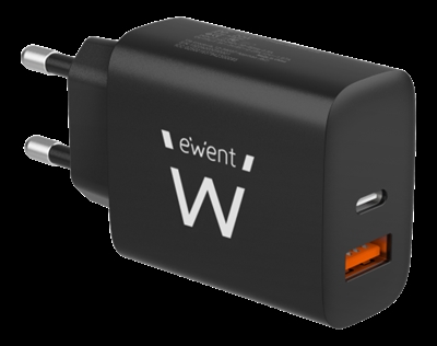 Ewent EW1319 Cargue la próxima generación de Apple (incluido el iPhone 15/14) y Android con el cargador rápido USB-C de 20 vatios EW1319 equipado con Power Delivery y USB-A QC3.0. Este potente pero compacto cargador USB-C es fácil de llevar. El cargador USB-C deja de cargar automáticamente cuando la batería está llena.Para dispositivos AppleLos últimos iPhones solo incluyen un cable de carga. No se incluye un cargador USB-C. El cargador EW1319 USB-C y QC3.0 Fast Charger de 20 W que está diseñado para cargar los últimos iPhone. Conecte su iPhone al cargador de carga rápida Ewent 20W USB-C y QC3.0 y su teléfono inteligente se cargará hasta un 50% en solo 30 minutos.Dispositivos Android compatibles con Power DeliveryUtilice el cargador rápido EW1319 USB-C y QC3.0 de 20 W para cargar su teléfono inteligente o tablet Android con soporte Power Delivery y QC 3.0. El cargador USB negocia con su teléfono inteligente/tablet para encontrar el perfil de carga adecuado.Tecnología PPS estándarEl cargador USB-C + QC3.0 de 20 W tiene un PPS (fuente de alimentación programable) que es un estándar que hace referencia a la tecnología de carga avanzada para dispositivos USB-C. Puede modificar el voltaje y la corriente en tiempo real alimentando la máxima potencia según el estado de carga de un dispositivo. La principal ventaja de PPS sobre otros estándares es su capacidad para reducir la pérdida de conversión durante la carga. Esto significa que se genera menos calor, lo que alarga la vida útil de la batería del dispositivo.