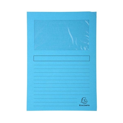 Exacompta 50252E Subcarpeta Color Azul Claro Fabricada En Cartulina Reciclada Certificada Angel Azul Y Gramaje De 120 G. Con Ventana Que Permite Una Identificacion Rapida Del Contenido. El Pack Contiene 25 Subcarpetas Con Medidas De 220 X 310 Mm Para A4.