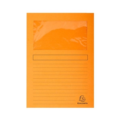 Exacompta 50254E Subcarpeta Color Naranja Fabricada En Cartulina Reciclada Certificada Angel Azul Y Gramaje De 120 G. Con Ventana Que Permite Una Identificacion Rapida Del Contenido. El Pack Contiene 25 Subcarpetas Con Medidas De 220 X 310 Mm Para A4.