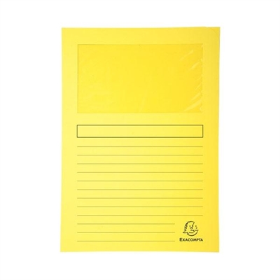 Exacompta 50259E Subcarpeta Color Amarillo Fabricada En Cartulina Reciclada Certificada Angel Azul Y Gramaje De 120 G. Con Ventana Que Permite Una Identificacion Rapida Del Contenido. El Pack Contiene 25 Subcarpetas Con Medidas De 220 X 310 Mm Para A4.
