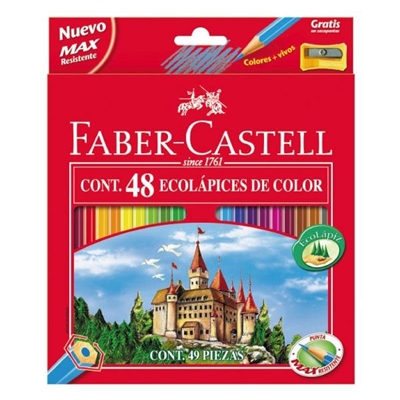 Faber-Castell 120148 Lapiz Ecologico De Color De Diseño Hexagonal. Trazo De 35 Mm. Mina Resisente A Las Roturas Gracias Al Proceso De Encolado Sv. Cada Estuche Contiene 48 Colores Surtidos. Incluye Sacapuntas.