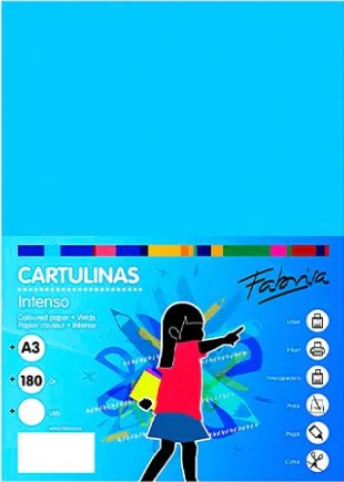 Fabrisa 16569F Cartulina Color Azul Turquesa De 180 G Formato A3. Ligeramente Saturada. Se Puede Utilizar En Impresoras Inkjet Laser Y En Fotocopiadoras.