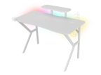 Genesis NDS-1802 Holm 320 RGB es una moderna mesa de juego blanca, que organizará perfectamente el espacio para el jugador y deleitará con su fenomenal diseño. La gran superficie útil combinada con la construcción estable proporcionará comodidad y durabilidad, y la impresionante retroiluminación RGB dará al soporte un carácter verdaderamente único.DISEÑO IMPRESIONANTECada elemento del escritorio está fabricado en color blanco. El acabado en carbono del tablero combinado con la fenomenal retroiluminación RGB te permitirá crear un soporte gaming único. El mando a distancia incluido te permitirá controlar numerosos modos y efectos para adaptarlos a tus preferencias.SOLUCIONES PRÁCTICASEl escritorio está equipado con un HUB con tres puertos USB 3.0 y cubículos para cables para conectar equipos adicionales y organizar los cables. El cargador inductivo inalámbrico integrado en el tablero te permitirá cargar tu dispositivo móvil en cualquier momento y tenerlo siempre a la vista. Apuesta por soluciones prácticas y no te limitesORGANIZACIÓN PERFECTA DEL ESPACIOLa Holm 320 RGB cuenta con una serie de estantes extraíbles y soportes para los accesorios más útiles. Hay soportes para auriculares y tazas en el lateral del escritorio, y el tablero cuenta con un soporte para tu pad de juegos. Además, un práctico estante para el monitor no sólo ahorrará espacio en la superficie, sino que también aumentará la ergonomía y la comodidad de trabajo. Preparación de la mesaDISEÑO ROBUSTOEl robusto diseño metálico garantiza durabilidad y estabilidad, para que tu escritorio se mantenga firme en su sitio incluso durante las partidas más emocionantes. La gran superficie útil no limitará tus movimientos y te proporcionará la comodidad necesaria para lograr victorias.