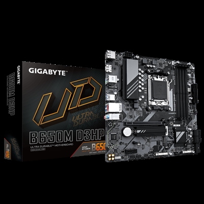 Gigabyte 9MB65MDHP-00-10 Gigabyte B650M D3HP (rev. 1.0). Fabricante de procesador: AMD, Socket de procesador: Zócalo AM5, Procesador compatible: AMD Ryzen™ 5, AMD Ryzen 7 7th Gen, AMD Ryzen 9 7th Gen. tipos de memoria compatibles: DDR5-SDRAM, Memoria interna máxima: 192 GB, Tipo de ranuras de memoria: DIMM. Interfaces de disco de almacenamiento soportados: M.2, PCI Express 4.0, SATA III, Tipos de unidades de almacenamiento admitidas: HDD & SSD, Niveles RAID: 0, 1, 10. Máxima resolución: 4096 x 2160 Pixeles. Conector USB: USB tipo A, USB Tipo C