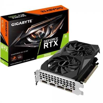 Gigabyte 9VN305WO62-00-G10 VGA GIGABYTE GV-N3050WF2OCV2-6GD,NV,RTX3050,GDDR6,6GB,96BIT,2HDMI+2DP,WINDFORCE 2X (2 VENTILADORES).