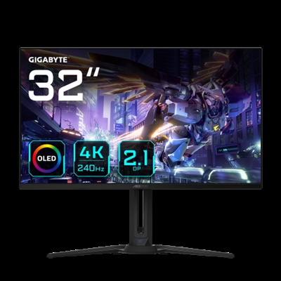 Gigabyte AORUS FO32U2P EK1 AORUS FO32U2P. Diagonal de la pantalla: 80 cm (31.5), Resolución de la pantalla: 3840 x 2160 Pixeles, Tipo HD: 4K Ultra HD, Tecnología de visualización: OLED, Tiempo de respuesta: 0,03 ms, Relación de aspecto nativa: 16:9, Ángulo de visión, horizontal: 178°, Ángulo de visión, vertical: 178°. Altavoces incorporados. Conector USB incorporado. montaje VESA, Ajustes de altura. Color del producto: Negro