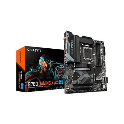 Gigabyte B760 GAMING X AX Gigabyte B760 GAMING X AX. Fabricante de procesador: Intel, Socket de procesador: LGA 1700, Procesador compatible: Intel® Celeron®, Intel® Core™ i3, Intel® Core™ i5, Intel® Core™ i7, Intel® Core™ i9,.... tipos de memoria compatibles: DDR5-SDRAM, Memoria interna máxima: 192 GB, Tipo de ranuras de memoria: DIMM. Interfaces de disco de almacenamiento soportados: M.2, SATA III, Tipos de unidades de almacenamiento admitidas: HDD & SSD, Niveles RAID: 0, 1, 5, 10. Máxima resolución: 4096 x 2304 Pixeles. Conector USB: USB tipo A, USB Tipo C