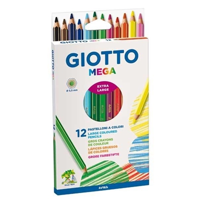 Giotto F225600 Lapiz De Color De Diseño Hexagonal. Trazo De 55 Mm. Cuerpo Lacado Con El Mismo Color De La Mina Y Perfilado En Dorado. Cada Estuche Contiene 12 Colores Surtidos.