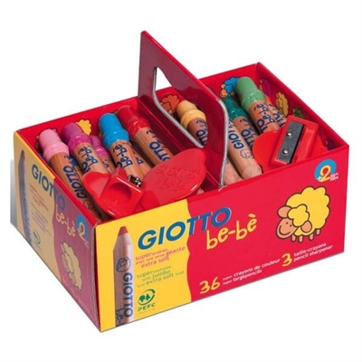 Giotto F461300 Lapiz De Color Para Nños A Partir De 2 Años. Trazo De 7 Mm. Se Pueden Limpiar Con Facilidad. Cada School Pack Contiene 36 Lapices De Colores Surtidos Y 3 Sacapuntas.