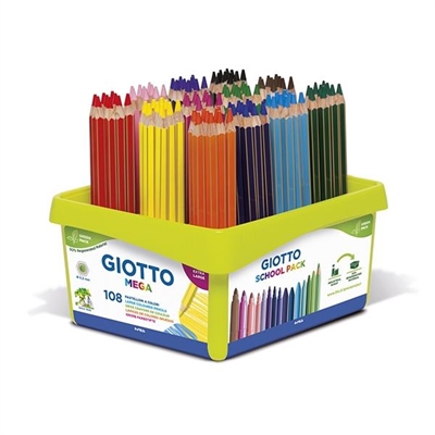 Giotto F523500 Lapiz De Color De Diseño Hexagonal. Trazo De 55 Mm. Cuerpo Lacado Con El Mismo Color De La Mina Y Perfilado En Dorado. Cada School Pack Contiene 108 Lapices De Colores Surtidos.