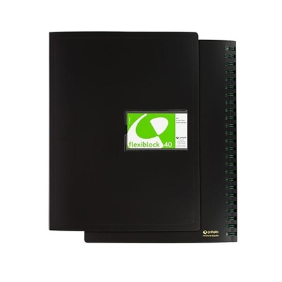 Grafoplas 39334010 Carpeta De Fundas Tama?O Folio Fabricada En Polipropileno Color Negro. Espiral Oculto Que Permite Un Giro Completo De La Carpeta. Contiene 40 Fundas De 80 Micras Transparentes.