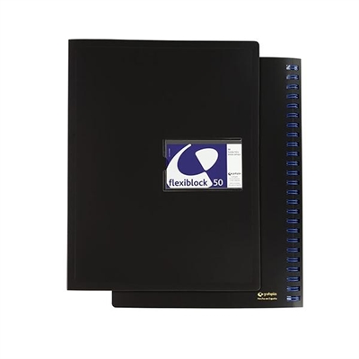 Grafoplas 39345010 Carpeta De Fundas Tama?O Folio Fabricada En Polipropileno Color Negro. Espiral Oculto Que Permite Un Giro Completo De La Carpeta. Contiene 50 Fundas De 80 Micras Transparentes.