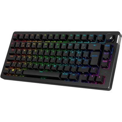 Hyperx 91Y91AA#ABE La mayor duración de la batería en un teclado gaming dual inalámbrico retroiluminadoCon la mayor duración de batería en un teclado gaming dual inalámbrico retroiluminado del mercado1, tus aventuras nunca se acabarán demasiado pronto gracias al teclado gaming HyperX Alloy Rise 75 Wireless. Sumérgete en la emoción ininterrumpida de jugar con 80 horas de juego inmersivo retroiluminado o supera los límites con una asombrosa cifra de 1500 horas con la retroiluminación desactivada2. Elige entre una conexión inalámbrica de 2,4 GHz fluida o alterna entre hasta 3 dispositivos mediante Bluetooth®. Adapta tus aventuras a tu gusto con el teclado gaming más personalizable. No solo te permite intercambiar en caliente los interruptores de las teclas, sino que también puedes hacer lo mismo con las placas superiores magnéticas y los distintivos, entre otras muchas opciones. Actualiza tu configuración gaming con nuestro elegante factor de forma del 75 %, que ofrece un gran equilibrio entre funcionalidad y tamaño, gracias a sus flechas de dirección dedicadas, teclas de navegación, teclas de función o el botón de volumen giratorio. Este teclado cuenta con una veloz tasa de sondeo de 1000 para una rápida detección de las pulsaciones al utilizar nuestros interruptores lineales prelubricados HyperX, con una vida útil de más de 80 millones de pulsaciones3. Asimismo, mejorarás el ambiente de juego gracias al sensor de luz ambiental, que ajusta de forma automática el brillo según la iluminación ambiental.