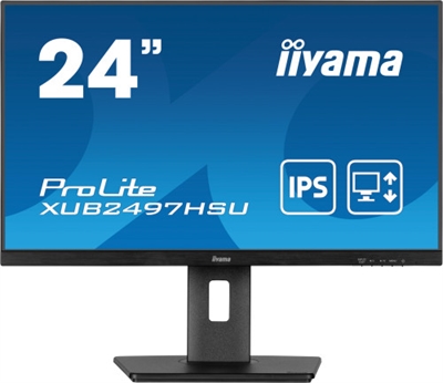 Iiyama XUB2497HSU-B2 Pantalla 24 IPS con soporte regulable en altura y frecuencia de actualización de 100HzEl ProLite XUB2497HSU con elegante diseño de borde a borde es perfecto para configuraciones multimonitor. La matriz IPS ofrece una reproducción del color precisa y uniforme con amplios ángulos de visión. La frecuencia de actualización de 100Hz junto con la función AdaptiveSync proporciona una mejora instantánea y tangible en la suavidad de la imagen. Los altos valores de contraste y brillo hacen que el monitor ofrezca un rendimiento excelente para el diseño fotográfico y web. Equipado con altavoces, concentrador USB 2.0, toma de auriculares, conexiones HDMI y DisplayPort, una función de reducción de la luz azul para reducir la fatiga ocular y un soporte ergonómico de 150mm ajustable en altura para una comodidad óptima del usuario, este monitor de 24'''' es una gran elección tanto para configuraciones multimonitor como para aplicaciones de oficina.