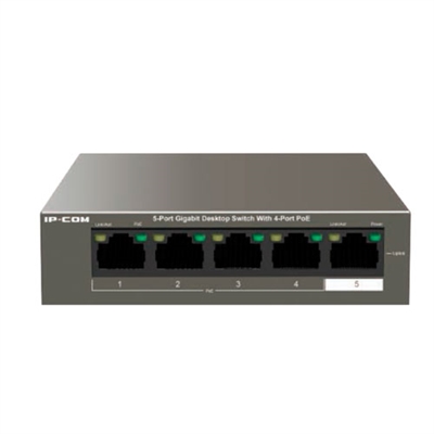 Ip-Com S1105-4-PWR-H IP-COM Networks F1105P-4-63W. Tipo de interruptor: No administrado. Puertos tipo básico de conmutación RJ-45 Ethernet: Fast Ethernet (10/100), Cantidad de puertos básicos de conmutación RJ-45 Ethernet: 5. Tabla de direcciones MAC: 1000 entradas, Capacidad de conmutación: 1 Gbit/s. Estándares de red: IEEE 802.3,IEEE 802.3af,IEEE 802.3at,IEEE 802.3u,IEEE 802.3x. Voltaje de entrada DC: 51 V. Energía sobre Ethernet (PoE)