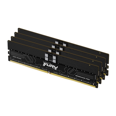 Kingston KF564R32RBE2K4-128 Kingston Technology FURY Renegade Pro. Componente para: PC/servidor, Memoria interna: 128 GB, Diseño de memoria (módulos x tamaño): 4 x 32 GB, Tipo de memoria interna: DDR5, Velocidad de memoria del reloj: 6400 MHz, Forma de factor de memoria: 288-pin DIMM, Latencia CAS: 32, ECC, Color del producto: Negro
