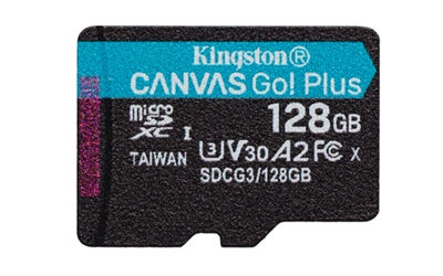 Kingston SDCG3/128GBSP 128Gb Microsd Canvas Go Plus - Tipología: Micro Sd Xc; Capacidad: 128 Gb; Velocidad De Lectura Max: 170 Mb/S; Velocidad De Escritura Max: 90 Mb/S; Clase: 10