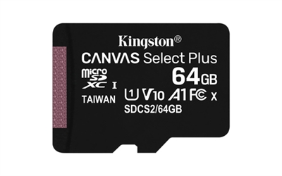 Kingston SDCS2/64GB-2P1A Kingston Canvas Select Plus - Tarjeta de memoria flash (adaptador microSDXC a SD Incluido) - 64 GB - A1 / Video Class V10 / UHS Class 1 / Class10 - microSDXC UHS-I (paquete de 2)