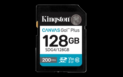 Kingston SDG4/128GB para cámaras digitales réflex de una lente (DSLR), cámaras sin espejo y vídeos 4KLa tarjeta SD Canvas Go! Plus de Kingston está diseñada para los amantes de la aventura que buscan constantemente la foto perfecta. Con velocidades de transferencia de hasta 200 MB/s*, la tarjeta SD Canvas Go! Plus acelera tu flujo de trabajo y eficiencia con el fin de que tengas más tiempo disponible para elevar tu creatividad a nuevas cotas. Con clasificaciones de velocidad U3 y V30, la Canvas Go! Plus te permite capturar impresionantes vídeos 4K Ultra-HD sin tener que preocuparte por velocidades lentas o cortes de fotogramas. También destaca en la fotografía en modo ráfaga, ya que te permite sacar fotos coherentes entre sí de manera fluida. Lleva tu visión a cualquier parte con la SD Canvas Go Plus, que reúne aventura y creatividad.Velocidades superioresTransfiere contenido en Full HD y 4K UHD más rápidamente con velocidades de hasta 200 MB/s.*Ideal para vídeos 4K UHD y modo ráfaga con cámara sin espejoAltas velocidades y rendimiento optimizado para agilizar sus flujos de trabajo.Mayores capacidadesCapacidades de hasta 1TB** para guardar fotos y vídeos 4K.