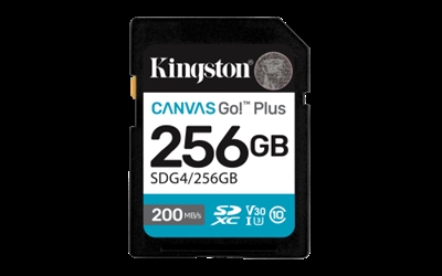 Kingston SDG4/256GB para cámaras digitales réflex de una lente (DSLR), cámaras sin espejo y vídeos 4KLa tarjeta SD Canvas Go! Plus de Kingston está diseñada para los amantes de la aventura que buscan constantemente la foto perfecta. Con velocidades de transferencia de hasta 200 MB/s*, la tarjeta SD Canvas Go! Plus acelera tu flujo de trabajo y eficiencia con el fin de que tengas más tiempo disponible para elevar tu creatividad a nuevas cotas. Con clasificaciones de velocidad U3 y V30, la Canvas Go! Plus te permite capturar impresionantes vídeos 4K Ultra-HD sin tener que preocuparte por velocidades lentas o cortes de fotogramas. También destaca en la fotografía en modo ráfaga, ya que te permite sacar fotos coherentes entre sí de manera fluida. Lleva tu visión a cualquier parte con la SD Canvas Go Plus, que reúne aventura y creatividad.Velocidades superioresTransfiere contenido en Full HD y 4K UHD más rápidamente con velocidades de hasta 200 MB/s.*Ideal para vídeos 4K UHD y modo ráfaga con cámara sin espejoAltas velocidades y rendimiento optimizado para agilizar sus flujos de trabajo.Mayores capacidadesCapacidades de hasta 1TB** para guardar fotos y vídeos 4K.