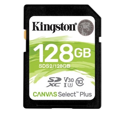 Kingston SDS2/128GB Kingston Canvas Select Plus - Tarjeta de memoria flash - 128 GB - Video Class V30 / UHS-I U3 / Class10 - SDXC UHS-I