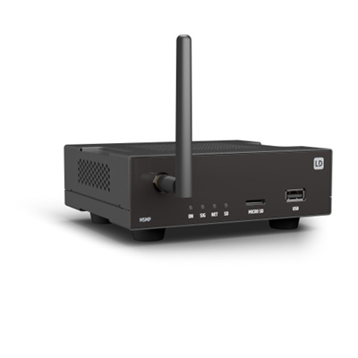 Ld-Systems LDMSMP Programador de mensajes y reproductor de música por internet. Transmite audio desde fuentes online. Compatible con AirPlay y DLNA. Programador de mensajes de audio. Salida de línea estéreo. Control remoto de nivel. Atenuación automática de música para anuncios. Reproducción de audio USB y microSD. Funciona con el software de diseño y gestión Questra.
