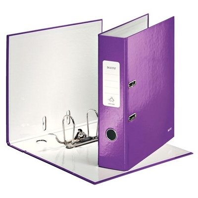 Leitz 10050162 Archivador De Palanca Con Rado Formato A4 Y Lomo De 80 Mm. Esta Fabricado En Carton Forrado De Papel Plastificado Color Violeta Metalizado. Mecanismo De Precision De 180? Patentado Con Un 50 % Mas De Apertura Para Un Tiempo De Archivo Un 20 % Mas Rapido. Innovador Tarjetero De Color. Etiqueta Y Ollao En El Lomo.