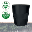 Leitz 53280095 - Papelera Redonda De Plastico 98% Reciclado De Color Negro Brillante Con Capacidad De Hasta