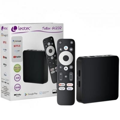 Leotec LETVBOXGC06 Leotec LETVBOXGC06. Fabricante de procesador: Amlogic, Modelo del procesador: S905Y4, Arquitectura del procesador: Cortex-A35. Memoria interna: 2 MB, Tipo de memoria interna: LPDDR4. Capacidad de almacenamiento interno: 32 GB, Tipo de almacenamiento: eMMC. Adaptador gráfico: Mali G31-MP2. Sistema operativo instalado: Android, Apoyar a las aplicaciones de Google: Google Cast, Google Chromecast, Google Play, YouTube