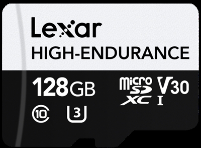 Lexar LMSHGED128G-BCNNG Lexar High-Endurance. Capacidad: 128 GB, Tipo de tarjeta flash: MicroSDXC, Clase de memoria flash: Clase 10, Tipo de memoria interna: UHS-I, Clase de velocidad UHS: Class 3 (U3), Clase de velocidad de vídeo: V30