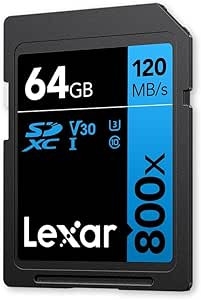 Lexar LSD0800P064G-BNNNG LEXAR 64GB PROFESSIONAL 800X PRO SDXC UHS-I CARDS, UP TO 150MB/S READ, C10 V30 U3.