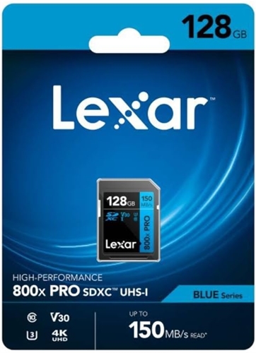 Lexar LSD0800P128G-BNNNG LEXAR 128GB PROFESSIONAL 800X PRO SDXC UHS-I CARDS, UP TO 150MB/S READ 45MB/S WRITE C10 V30 U3