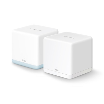 Mercusys HALO H32G(2-PACK) WiFi rápido de doble banda de hasta 1,2 GbpsCada unidad del sistema Halo WiFi ofrece WiFi de doble banda de alta velocidad, que ofrece velocidades combinadas de hasta 1,2 Gbps. Ya sea que esté disfrutando de películas HD, descargando bibliotecas completas de datos o jugando en línea, las velocidades WiFi mejoradas de Halo satisfacen las necesidades de sus dispositivos. Transmisión fluida en cada esquinaNo hay nada peor que conexiones poco confiables y velocidades de Internet que no pueden mantenerse al día con su estilo de vida digital. Halo funciona como un sistema unificado para garantizar una señal Wi-Fi potente en todos los rincones de su hogar, brindando una experiencia de red increíblemente rápida y estable. La interrupción y el almacenamiento en búfer serán cosa del pasado.Cobertura mejorada y transmisión fluida en todos los rinconesEl sistema Halo conecta automáticamente sus teléfonos o tabletas al nodo más rápido, brindando una experiencia de red verdaderamente perfecta. No más caídas repentinas de señal o WiFi retrasado cuando caminas por la casa.Potentes amplificadores de señalLos amplificadores y receptores de señal refinados emiten señales WiFi fuertes y estables.formación de hacesAdmite la tecnología Beamforming para concentrar la fuerza de la señal inalámbrica hacia los dispositivos.AutosanaciónElige automáticamente la mejor ruta de conexión entre Halos según la estabilidad de la red.Capacidad mejoradaHalo H32G aprovecha el poder de dos unidades AC1200 separadas, brindando WiFi súper rápido y sin interrupciones para hasta 100 dispositivos. Con la tecnología MU-MIMO, Halo mantiene sus teléfonos, computadoras y todos los dispositivos IoT conectados simultáneamente y funcionando al máximo rendimiento. Modo de enrutadorCrea una red inalámbrica para todos tus dispositivos WiFiModo de punto de accesoAmplía una red cableada y la convierte en inalámbricaLa aplicación MERCUSYS lo ayuda a configurar en minutosSin comprender los conocimientos técnicos ni leer las instrucciones de instalación por adelantado, simplemente siga las instrucciones en pantalla con la aplicación MERCUSYS para configurar su red mesh en minutos.Potentes controles parentalesAdministre fácilmente el tiempo y el contenido en línea de sus hijos para crear un entorno en línea seguro y saludable.