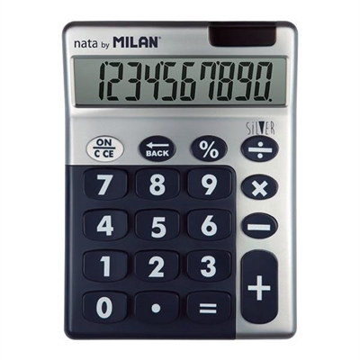 Milan 159906SLBBL Calculadora De Sobremesa Con Pantalla Extragrande (Hasta 10 Digitos). El Teclado Incluye Tecla De Correccion Y Retroceso. Permite La Funcion De Calculo De Porcentajes. Alimentacion Solar Y Con Pilas. Fabricada En Plastico. Medidas: 220 X 140 X 40 Mm.