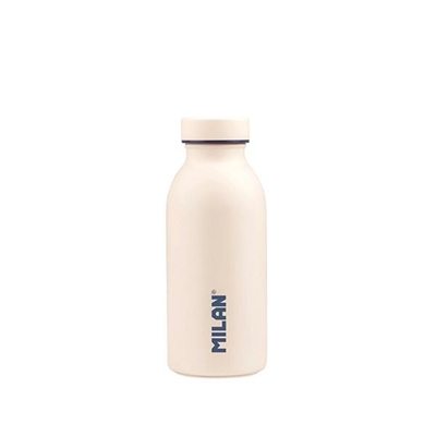 Milan 643012BG Botella Isotermica Con Doble Pared De Acero Inoxidable. Aislamiento Al Vaci¿½O Que Mantiene La Temperatura Del Liquido. Tapi¿½N De Rosca Hermi¿½Tico Con Junta De Polipropileno. Base De Silicona Antideslizante. Capacidad De 354 Ml. Color Blanco.