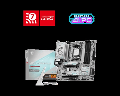 Msi 911-7E66-001 MSI B850M GAMING PLUS WIFI. Fabricante de procesador: AMD, Socket de procesador: Zócalo AM5, Procesador compatible: AMD Ryzen 7000 Series, AMD Ryzen 8000 Series, AMD Ryzen 9000 Series. tipos de memoria compatibles: DDR5-SDRAM, Memoria interna máxima: 256 GB, Tipo de ranuras de memoria: DIMM. Interfaces de disco de almacenamiento soportados: M.2, Tipos de unidades de almacenamiento admitidas: HDD & SSD, Niveles RAID: 0, 1, 10. Tipo de interfaz ethernet: 5 Gigabit Ethernet, Controlador LAN: Realtek RTL8126, Estándar Wi-Fi: Wi-Fi 7 (802.11be). Componente para: PC, Factor de forma: micro ATX, Familia del chipset: AMD