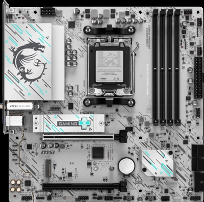 Msi 911-7E77-003 MSI B840M GAMING PLUS WIFI6E. Fabricante de procesador: AMD, Socket de procesador: Zócalo AM5, Procesador compatible: AMD Ryzen 7000 Series, AMD Ryzen 8000 Series, AMD Ryzen 9000 Series. tipos de memoria compatibles: DDR5-SDRAM, Memoria interna máxima: 256 GB, Tipo de ranuras de memoria: DIMM. Interfaces de disco de almacenamiento soportados: M.2, Micro SATA III, Tipos de unidades de almacenamiento admitidas: HDD & SSD, Niveles RAID: 0, 1, 10. Tipo de interfaz ethernet: 2.5 Gigabit Ethernet, Controlador LAN: Realtek RTL8125D, Estándar Wi-Fi: Wi-Fi 6E (802.11ax). Componente para: PC, Factor de forma: micro ATX, Familia del chipset: AMD