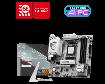 Msi 911-7E81-001 MSI B850M GAMING PLUS WIFI6E. Fabricante de procesador: AMD, Socket de procesador: Zócalo AM5, Procesador compatible: AMD Ryzen 7000 Series, AMD Ryzen 8000 Series, AMD Ryzen 9000 Series. tipos de memoria compatibles: DDR5-SDRAM, Memoria interna máxima: 256 GB, Tipo de ranuras de memoria: DIMM. Interfaces de disco de almacenamiento soportados: M.2, Tipos de unidades de almacenamiento admitidas: HDD & SSD, Niveles RAID: 0, 1, 10. Tipo de interfaz ethernet: 5 Gigabit Ethernet, Controlador LAN: Realtek RTL8126, Estándar Wi-Fi: Wi-Fi 7 (802.11be). Componente para: PC, Factor de forma: micro ATX, Familia del chipset: AMD
