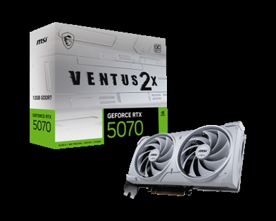 Msi 912-V532-004 MSI GeForce RTX5070 VENTUS 2X OC White. Familia de procesadores de gráficos: NVIDIA, Procesador gráfico: GeForce RTX 5070. Capacidad memoria de adaptador gráfico: 12 GB, Tipo de memoria de adaptador gráfico: GDDR7, Ancho de datos: 192 bit. Máxima resolución: 7680 x 4320 Pixeles. Versión DirectX: 12 Ultimate, Versión OpenGL: 4.6. Tipo de interfaz: PCI Express x16 5.0. Tipo de enfriamiento: Activo, Número de ventiladores: 2 Ventilador(es)