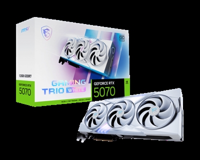 Msi 912-V532-031 MSI GAMING GeForce RTX 5070 12G TRIO OC WHITE. Familia de procesadores de gráficos: NVIDIA, Procesador gráfico: GeForce RTX 5070. Capacidad memoria de adaptador gráfico: 12 GB, Tipo de memoria de adaptador gráfico: GDDR7, Ancho de datos: 192 bit. Máxima resolución: 7680 x 4320 Pixeles. Versión DirectX: 12 Ultimate, Versión OpenGL: 4.6. Tipo de interfaz: PCI Express x16 5.0. Tipo de enfriamiento: Activo, Número de ventiladores: 3 Ventilador(es)